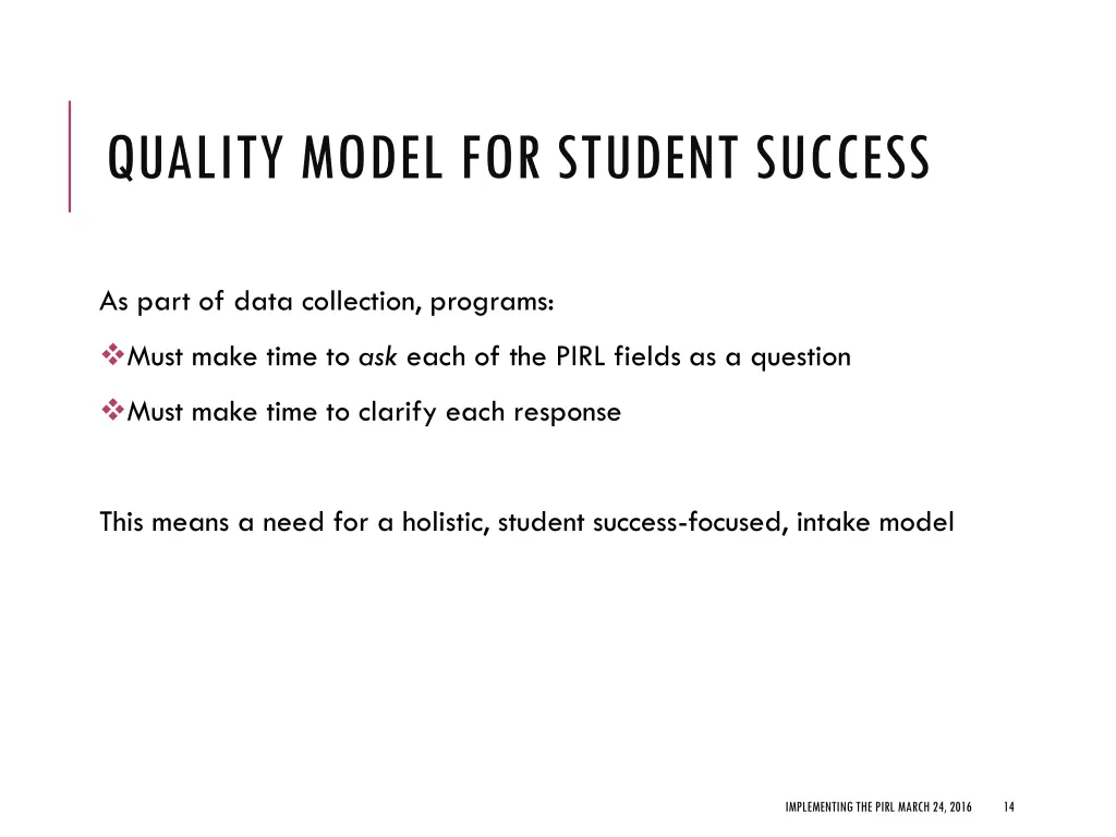 quality model for student success