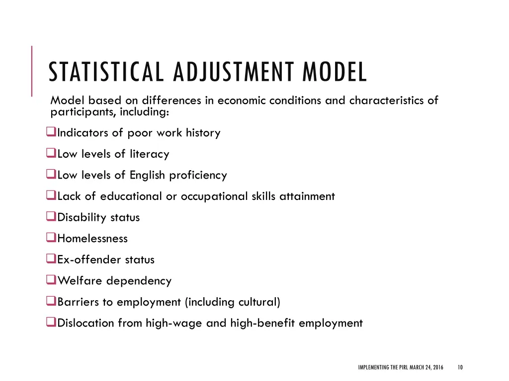 statistical adjustment model model based