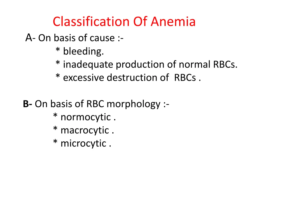 classification of anemia a on basis of cause
