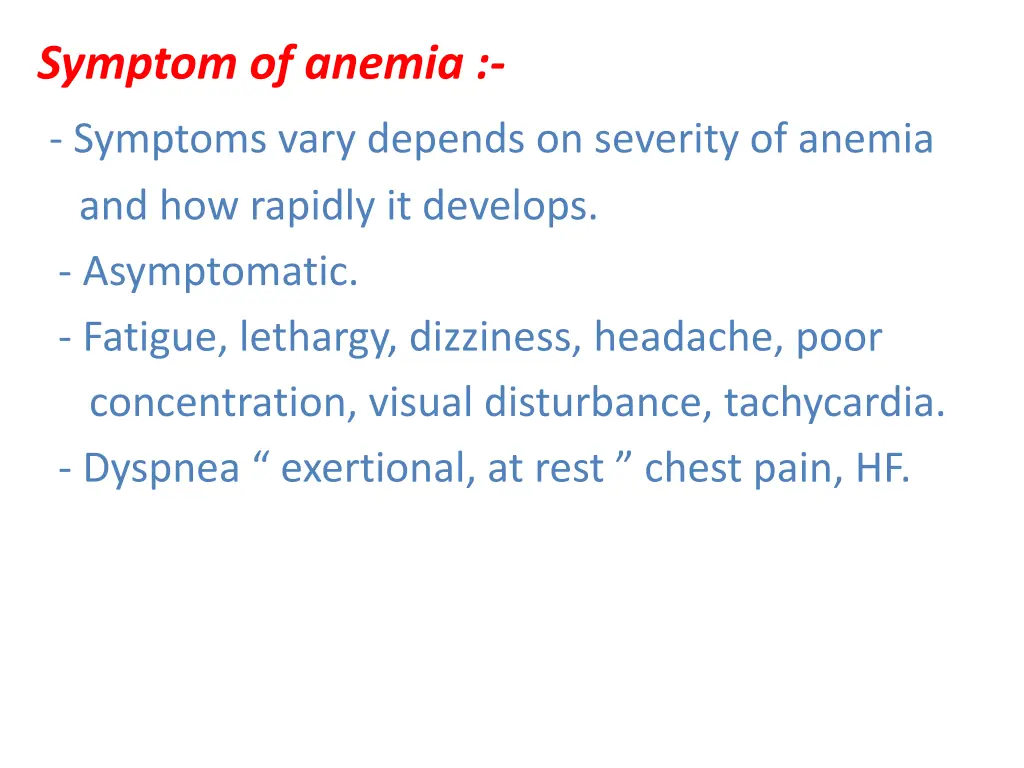 symptom of anemia