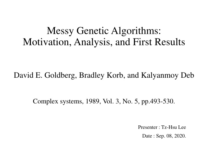 messy genetic algorithms motivation analysis