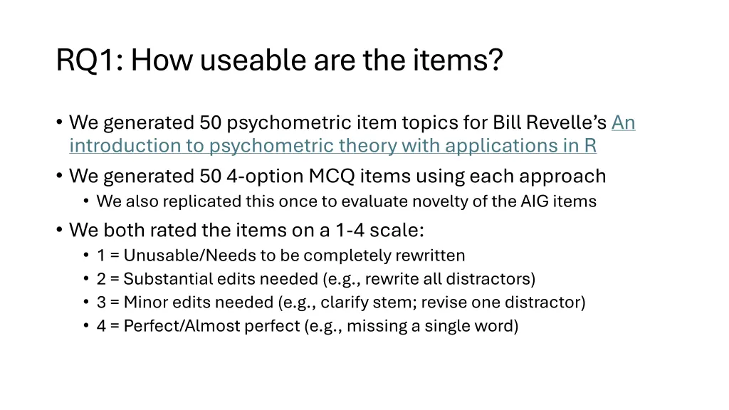 rq1 how useable are the items