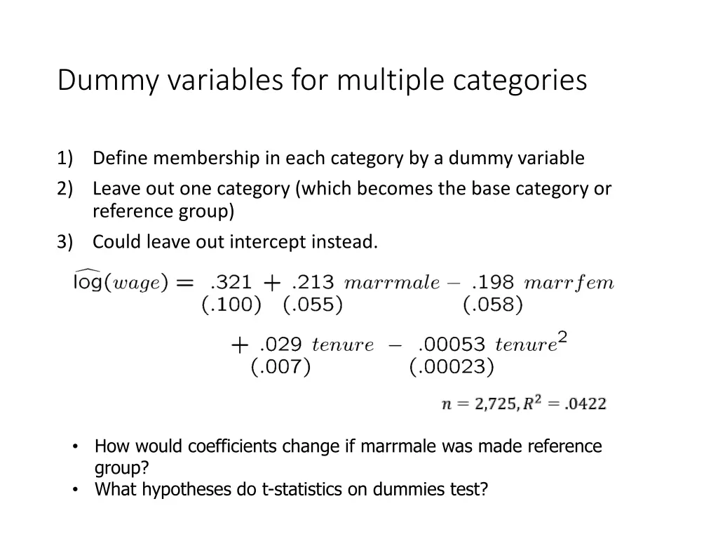 dummy variables for multiple categories