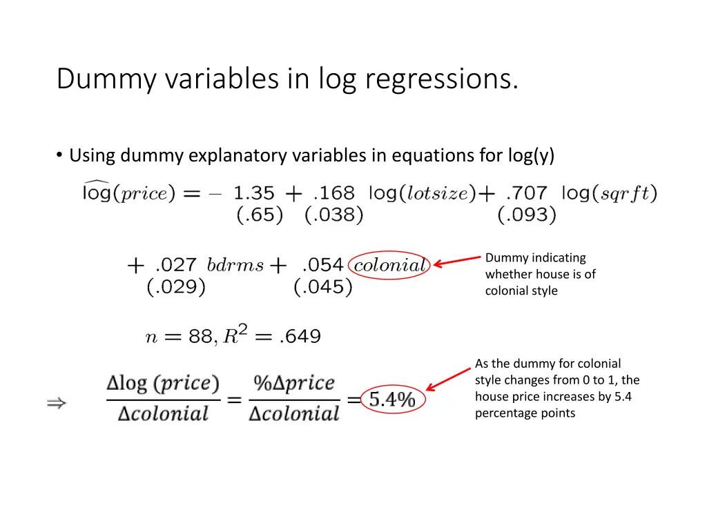 dummy variables in log regressions