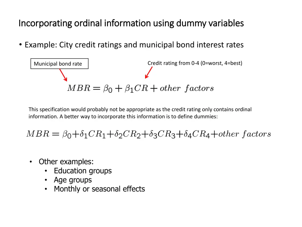 incorporating ordinal information using dummy
