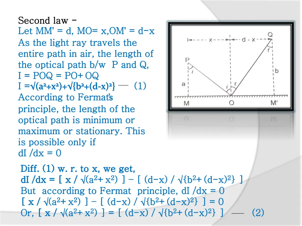 second law let mm d mo x om d x as the light