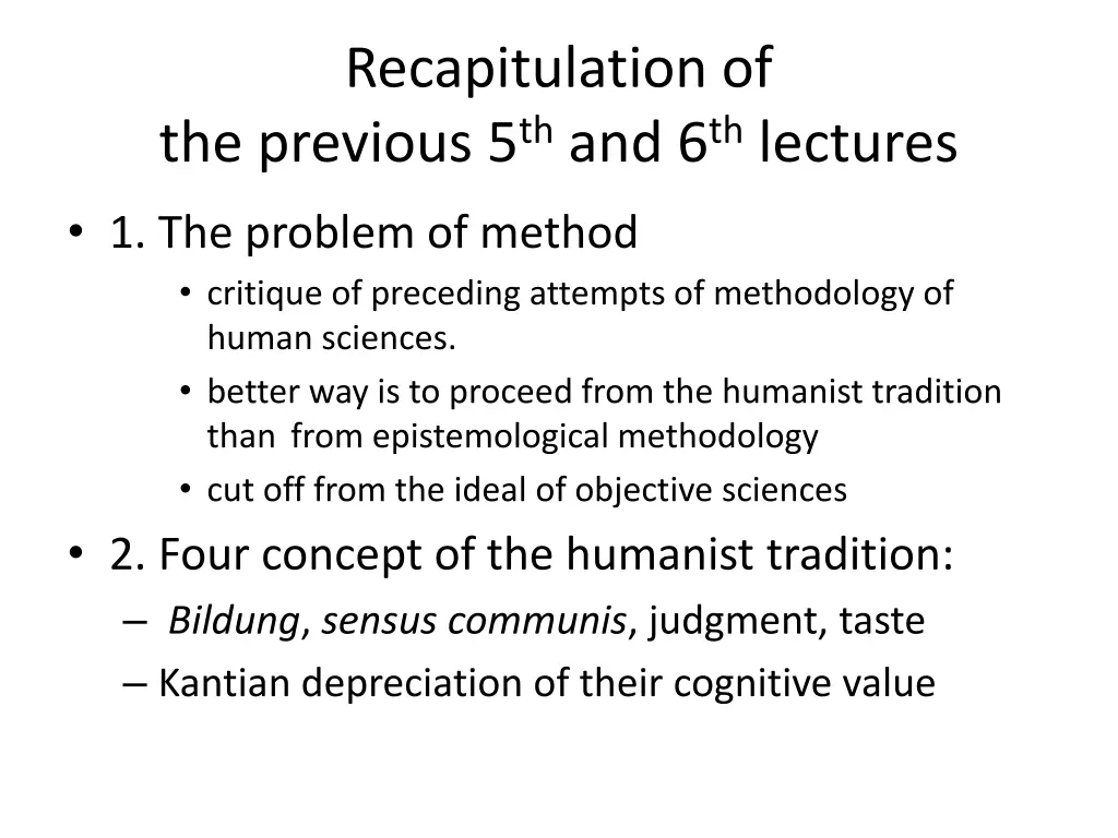 recapitulation of the previous