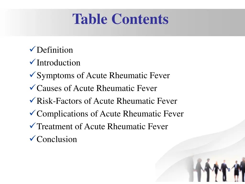 table contents