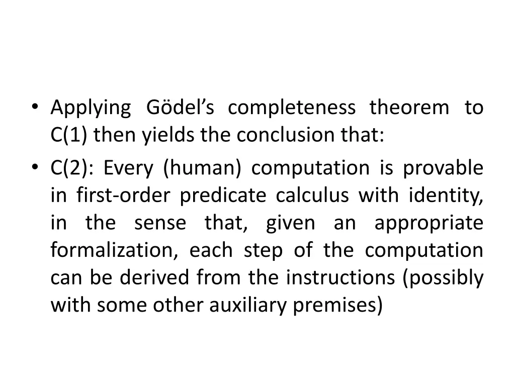 applying g del s completeness theorem to c 1 then