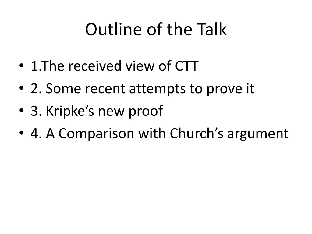 outline of the talk