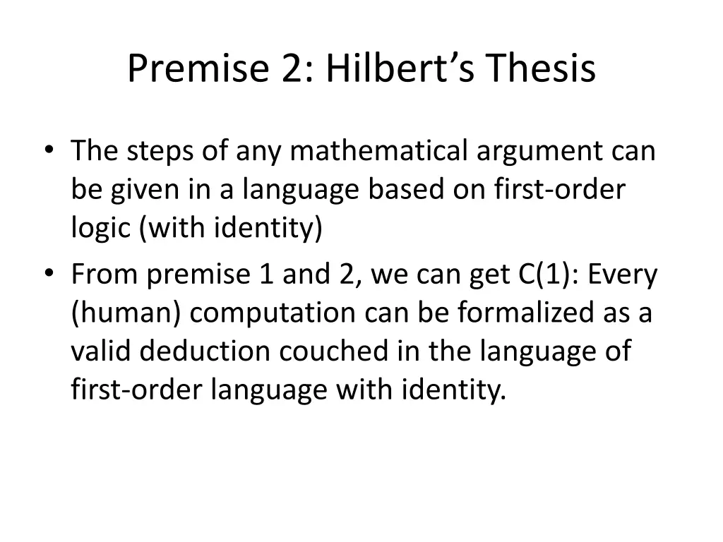 premise 2 hilbert s thesis