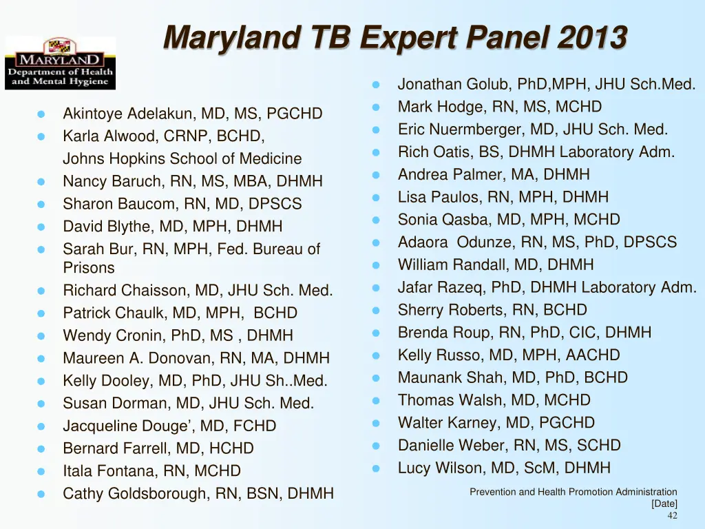 maryland tb expert panel 2013