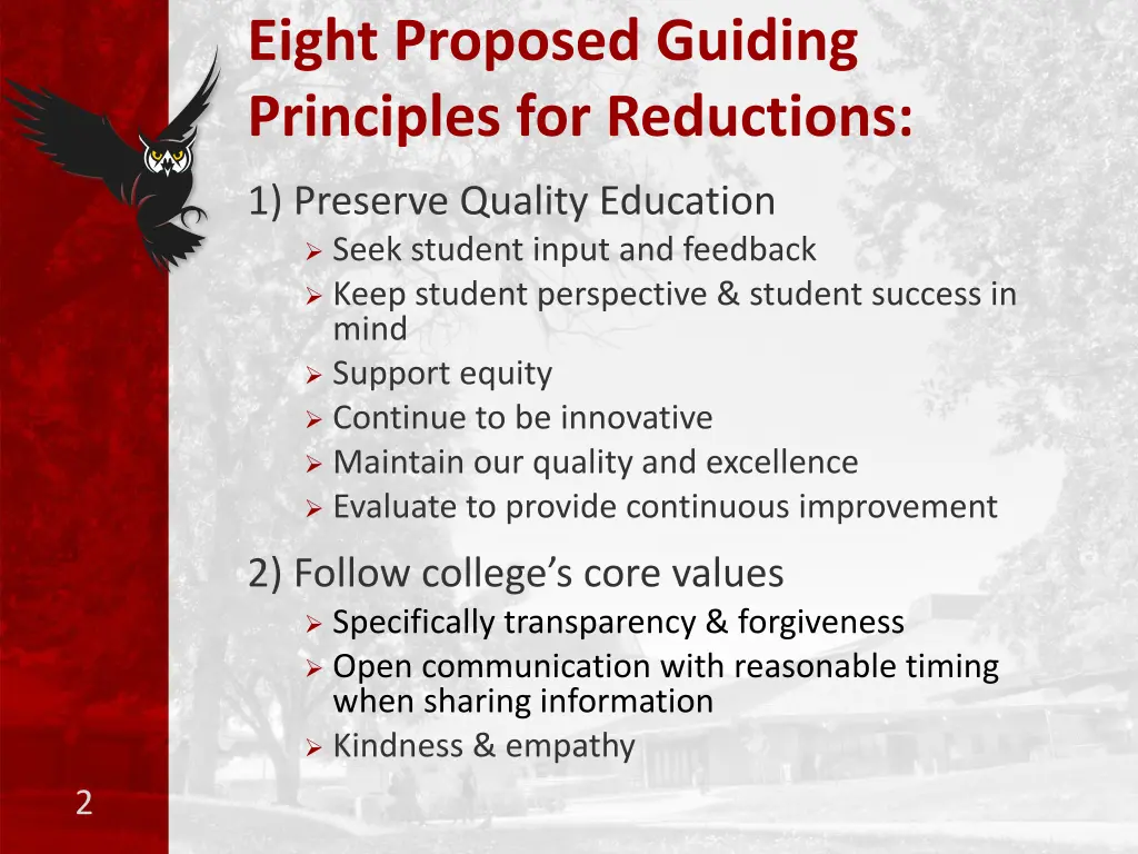 eight proposed guiding principles for reductions