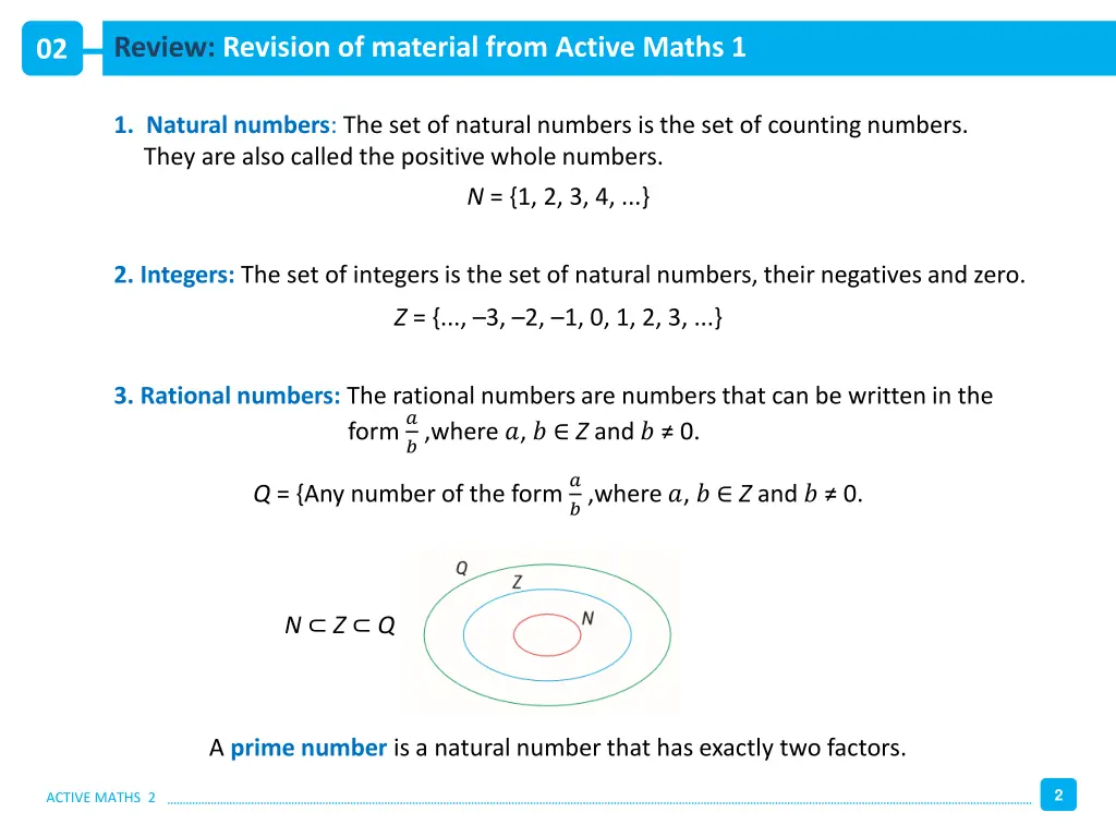 review revision of material from active maths 1