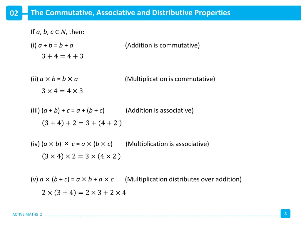 the commutative associative and distributive