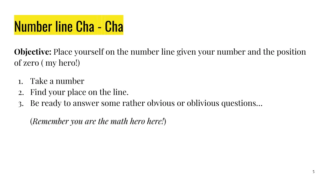 number line cha cha