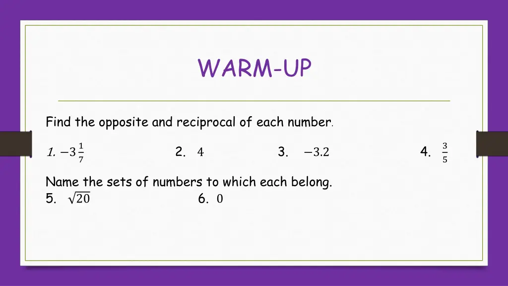 warm up 1