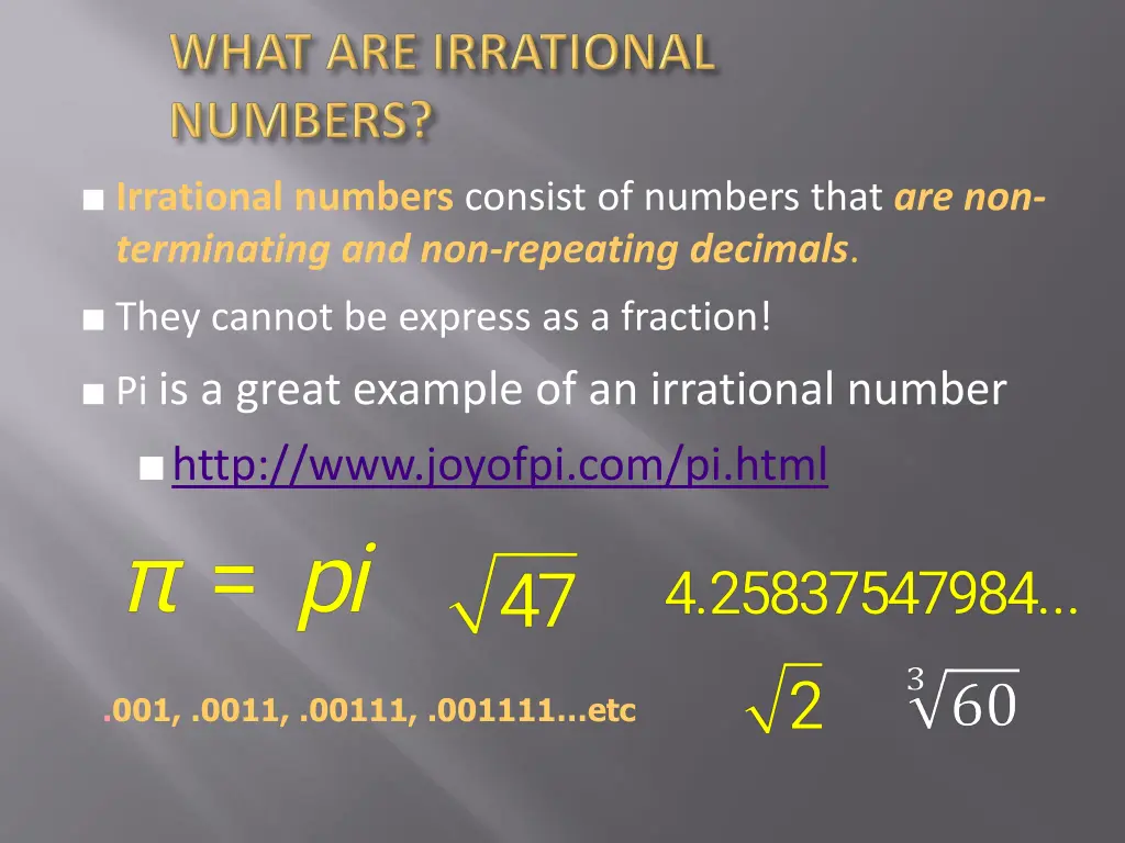 irrational numbers consist of numbers that