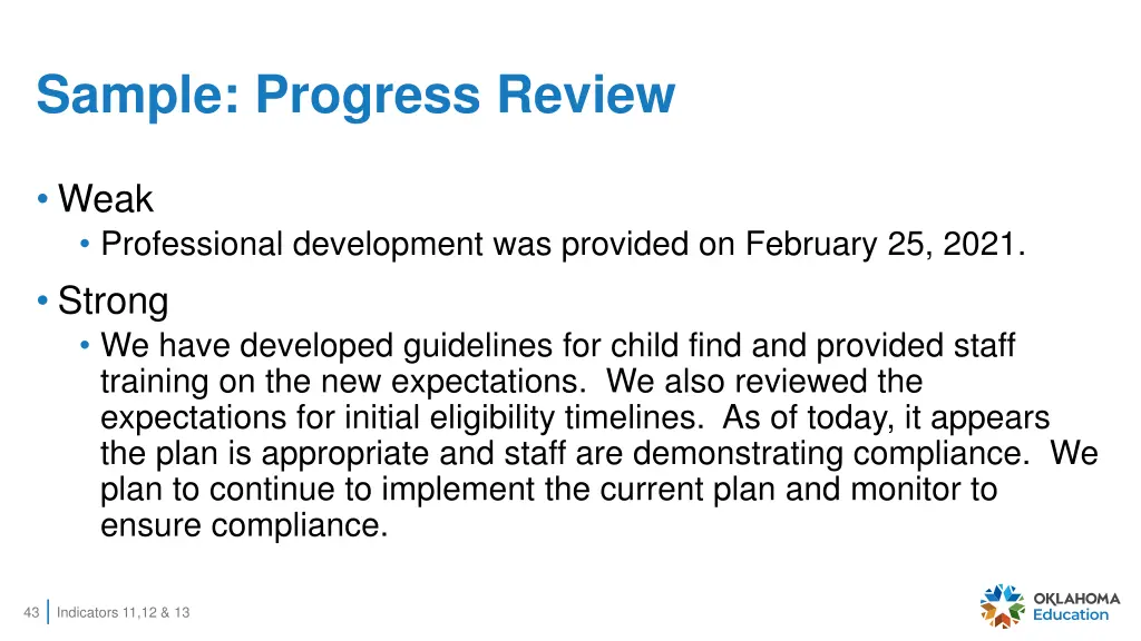 sample progress review