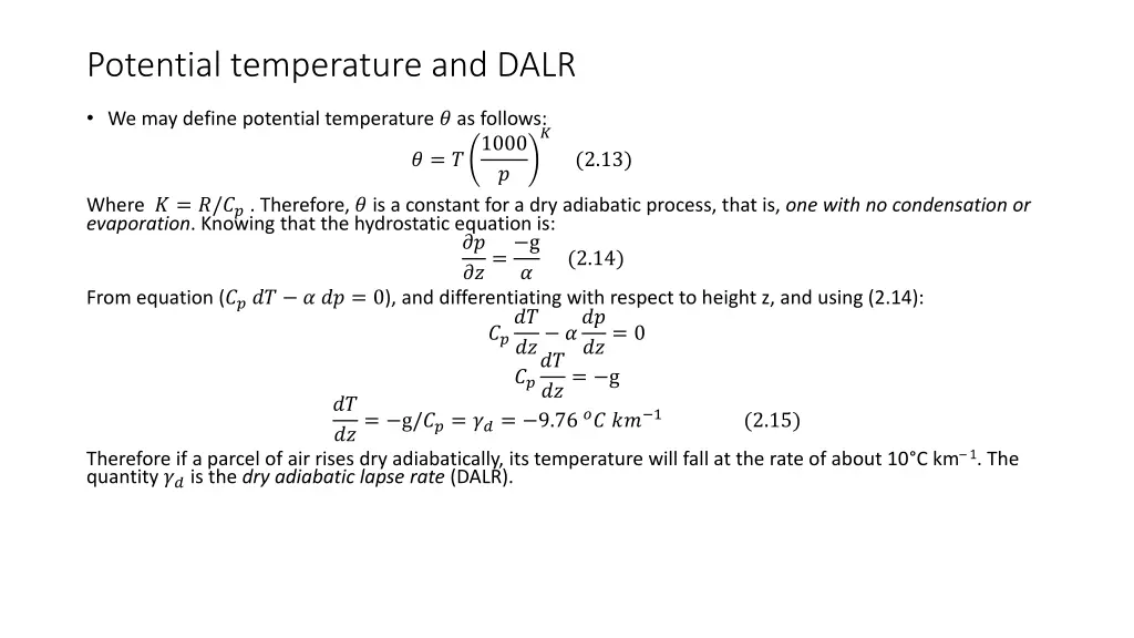 potential temperature and dalr