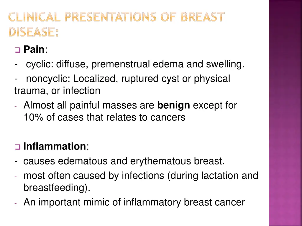 clinical presentations of breast disease