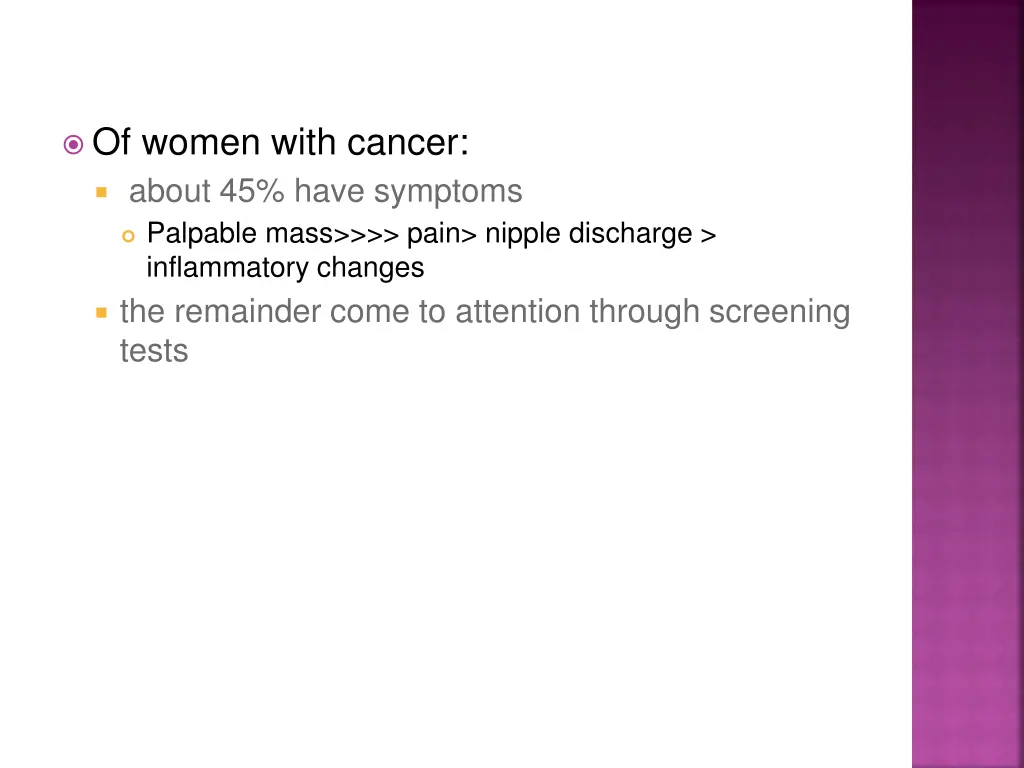 of women with cancer about 45 have symptoms