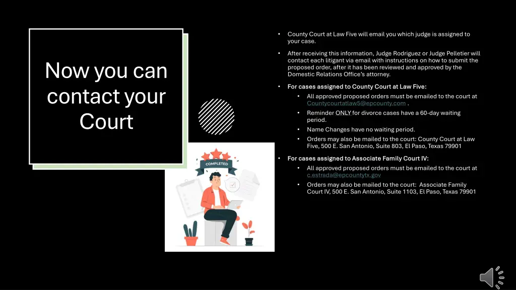 county court at law five will email you which