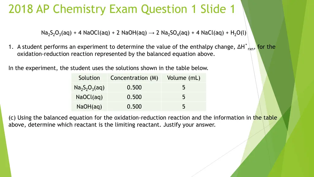 2018 ap chemistry exam question 1 slide 1