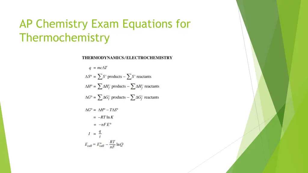 ap chemistry exam equations for thermochemistry 1