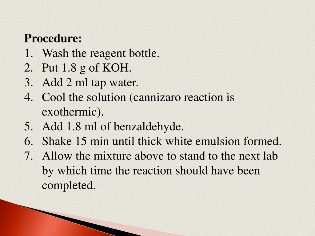 procedure 1 wash the reagent bottle
