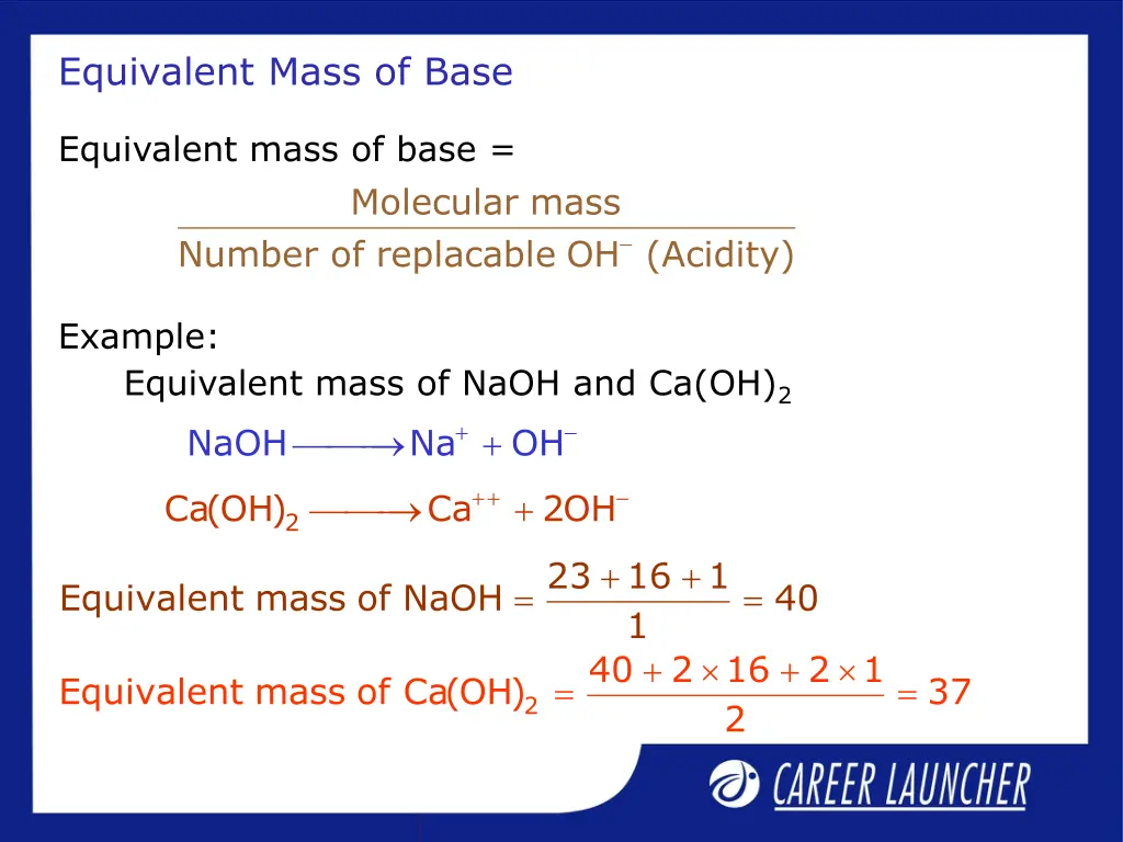 equivalent mass of base