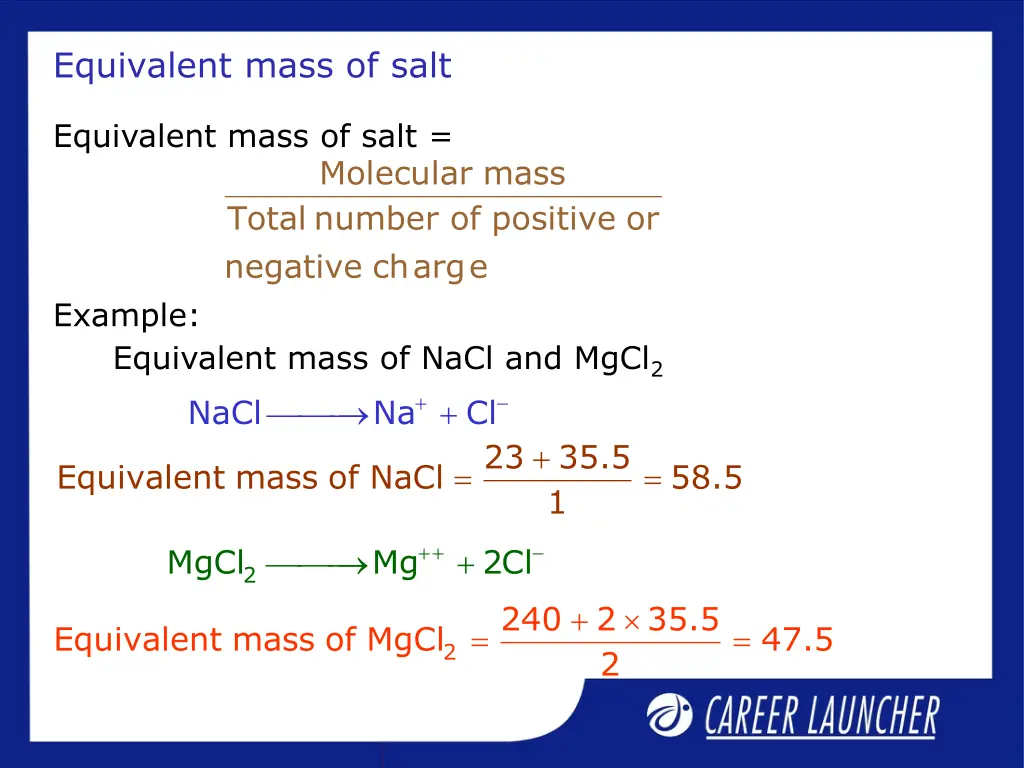 equivalent mass of salt