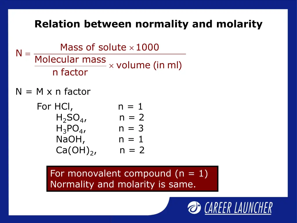 relation between normality and molarity