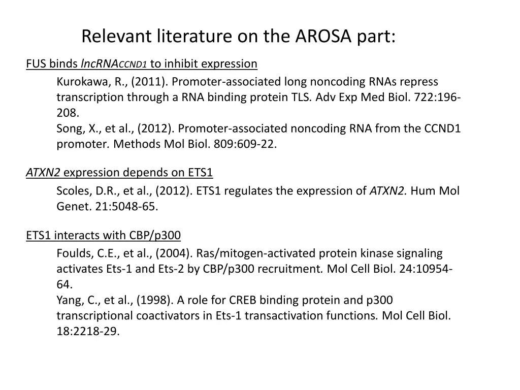 relevant literature on the arosa part