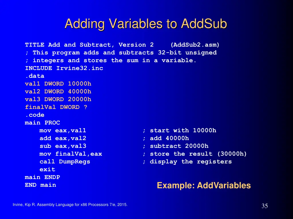 adding variables to addsub