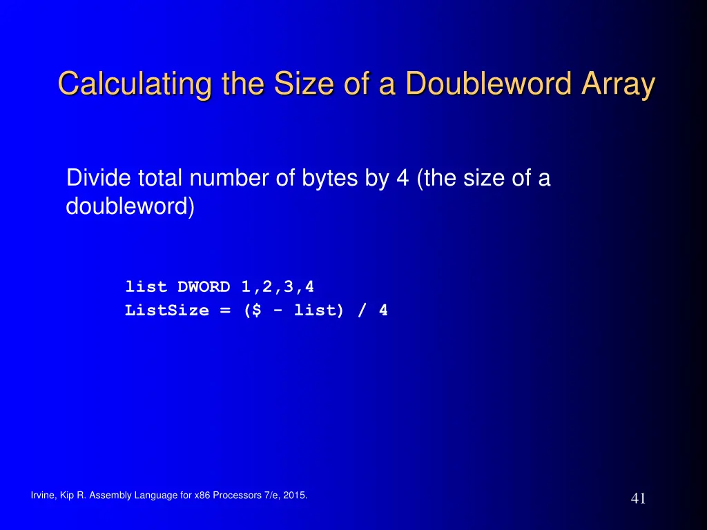 calculating the size of a doubleword array