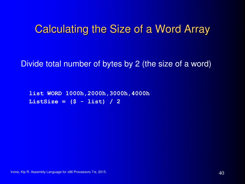 calculating the size of a word array