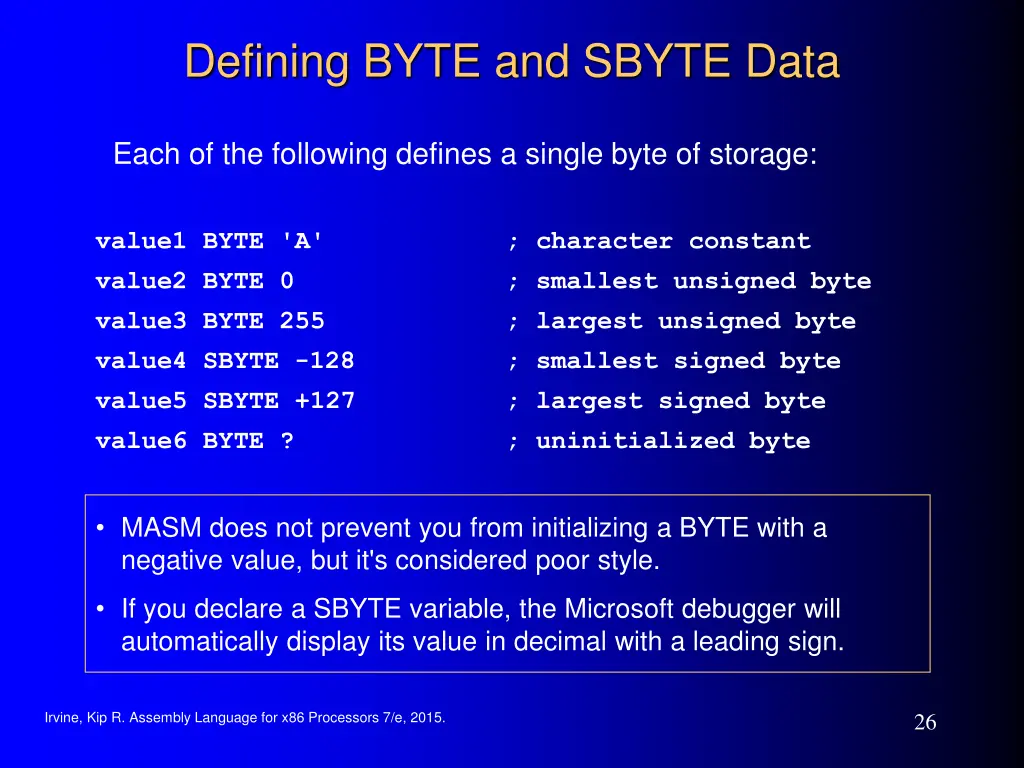 defining byte and sbyte data