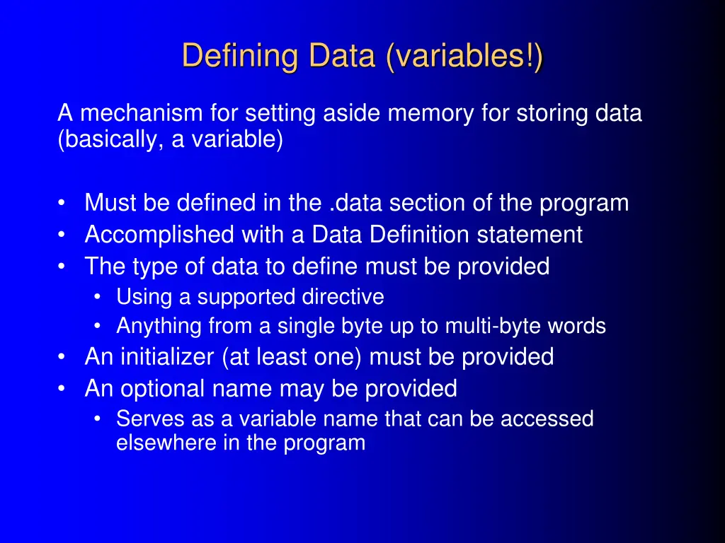 defining data variables