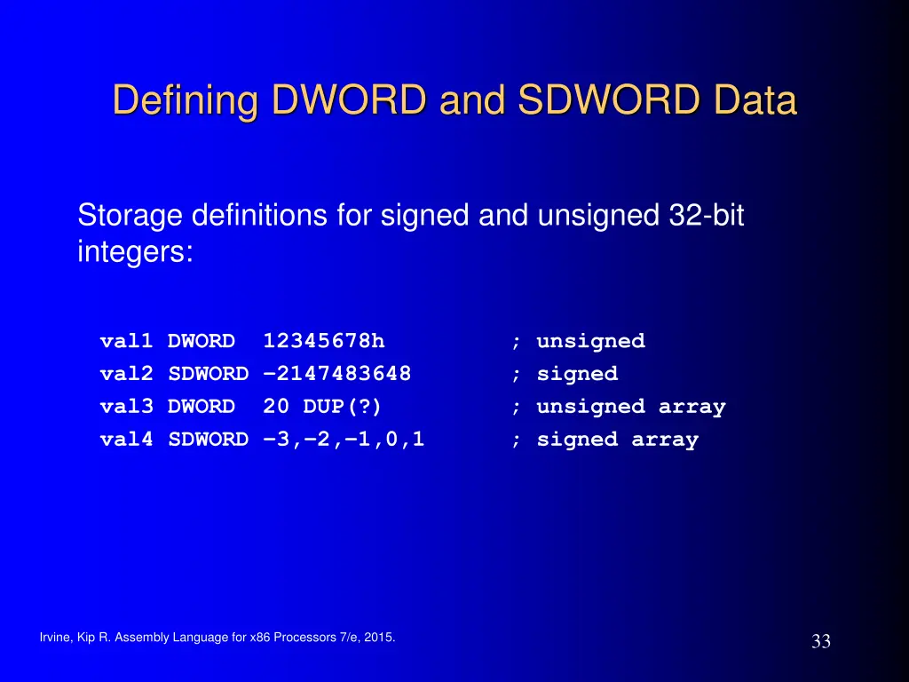 defining dword and sdword data