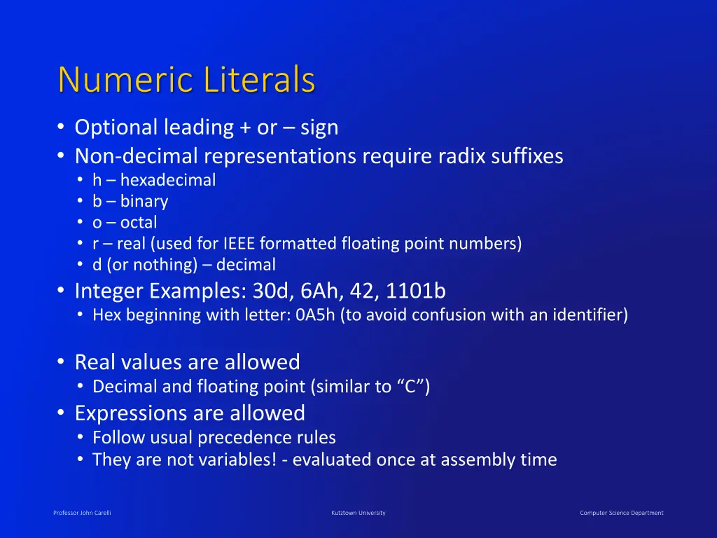 numeric literals optional leading or sign
