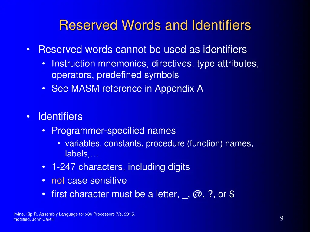 reserved words and identifiers