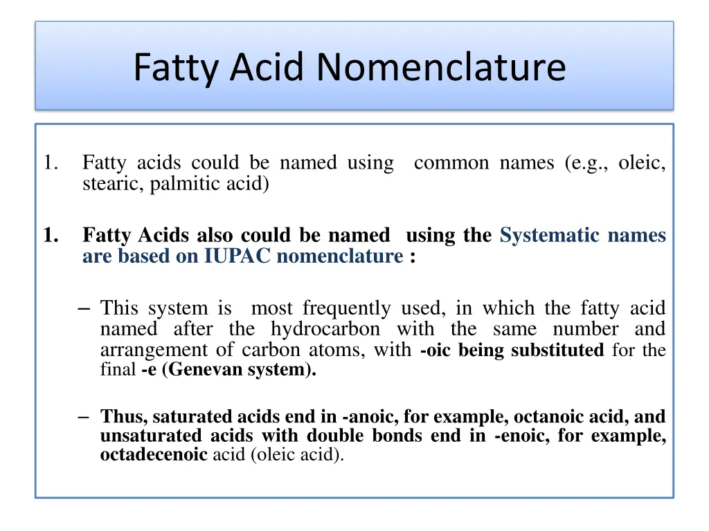 fatty acid nomenclature