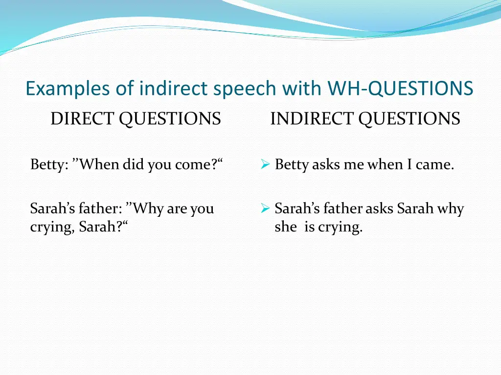examples of indirect speech with wh questions