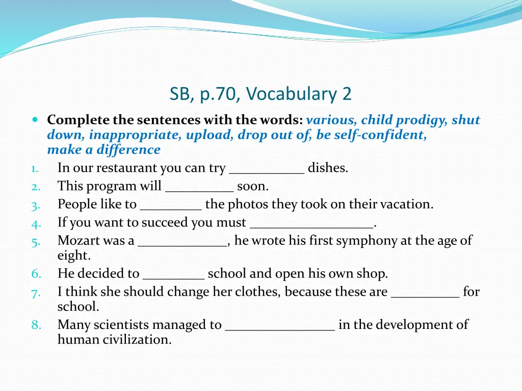 sb p 70 vocabulary 2