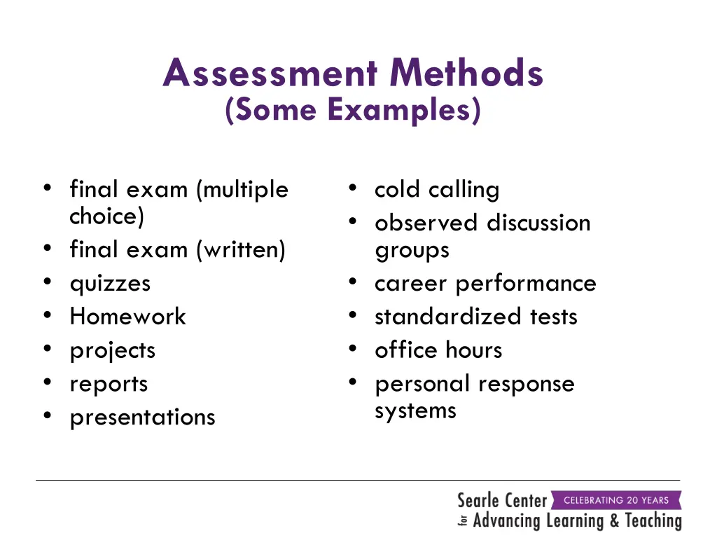 assessment methods some examples