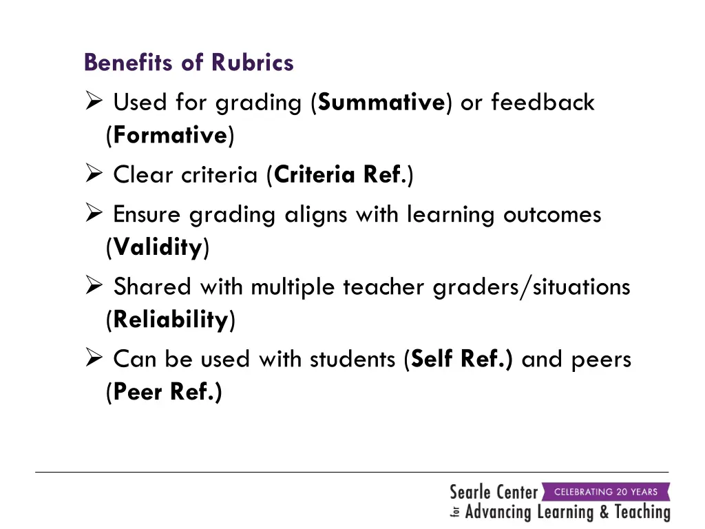 benefits of rubrics used for grading summative