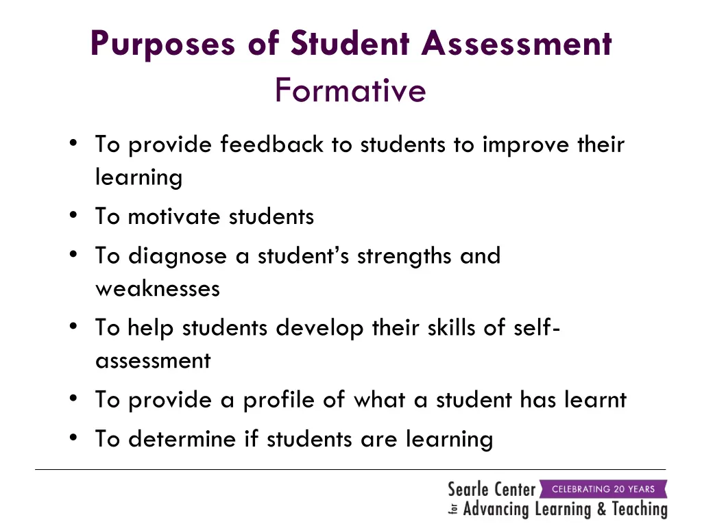 purposes of student assessment formative