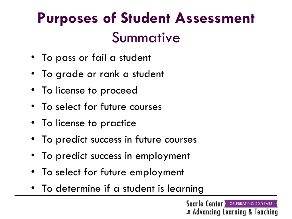 purposes of student assessment summative to pass
