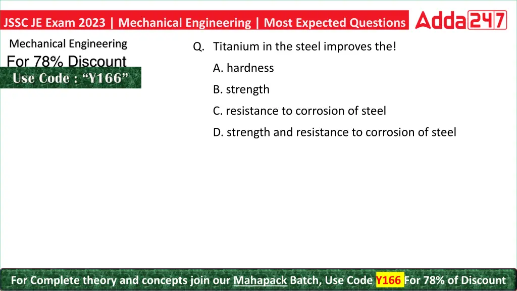 jssc je exam 2023 mechanical engineering most 11